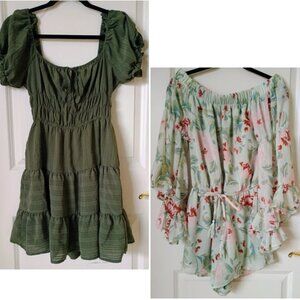 LOT 2 Cute Off Shoulder Olive Mini Dress Indulge Rumper Mint Floral Junior S